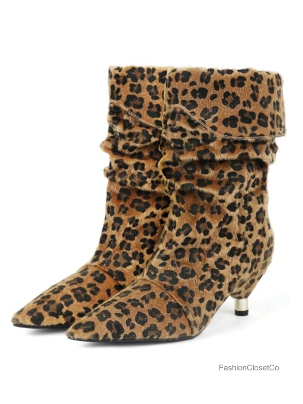 Slouchy Kitten Heel Ankle Boots Wide Calf Faux Suede Pointed Toe Slip On Winter